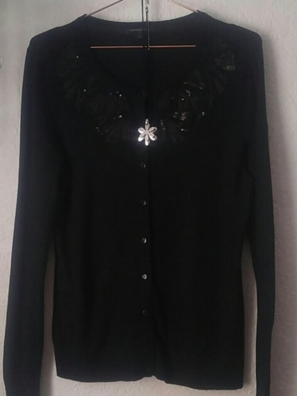 Banana Republic SZ L Black Sequin Cotton Rayon Cardigan Sweater